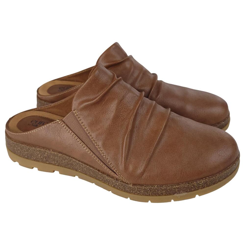 EuroSoft by Sofft Laralyn Mules 10M Brown Faux Leather Slip On Casual Shoes